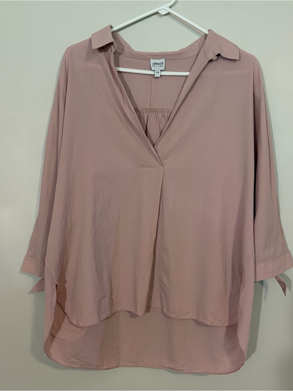 Armani Collezioni Dusty Rose V-Neck High-Low Blouse - Silk/Cotton Blend Size 14